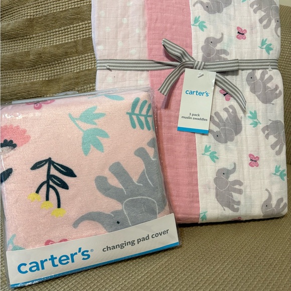 Carter\'s Pink and Gray Elephant Swaddle and Pad Cover Set main image 4